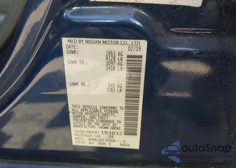 2019 Nissan Altima 2.5 S from USA, damaged, VIN 1N4BL4BV0KC193032